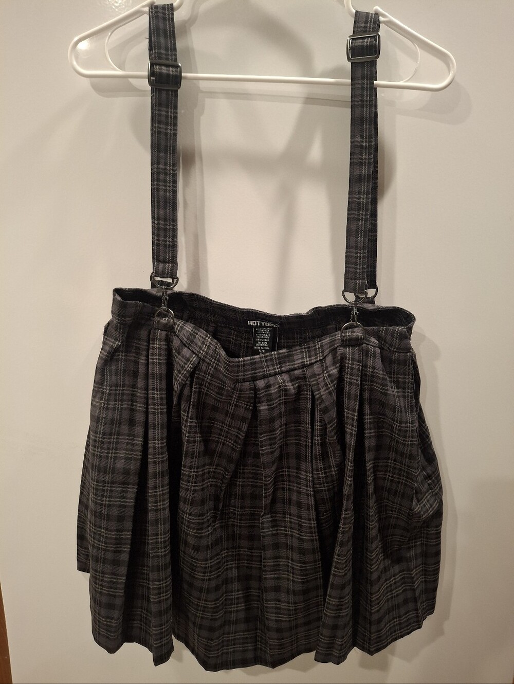 Hot Topic Black & Gray Plaid Suspender Mini Skirt